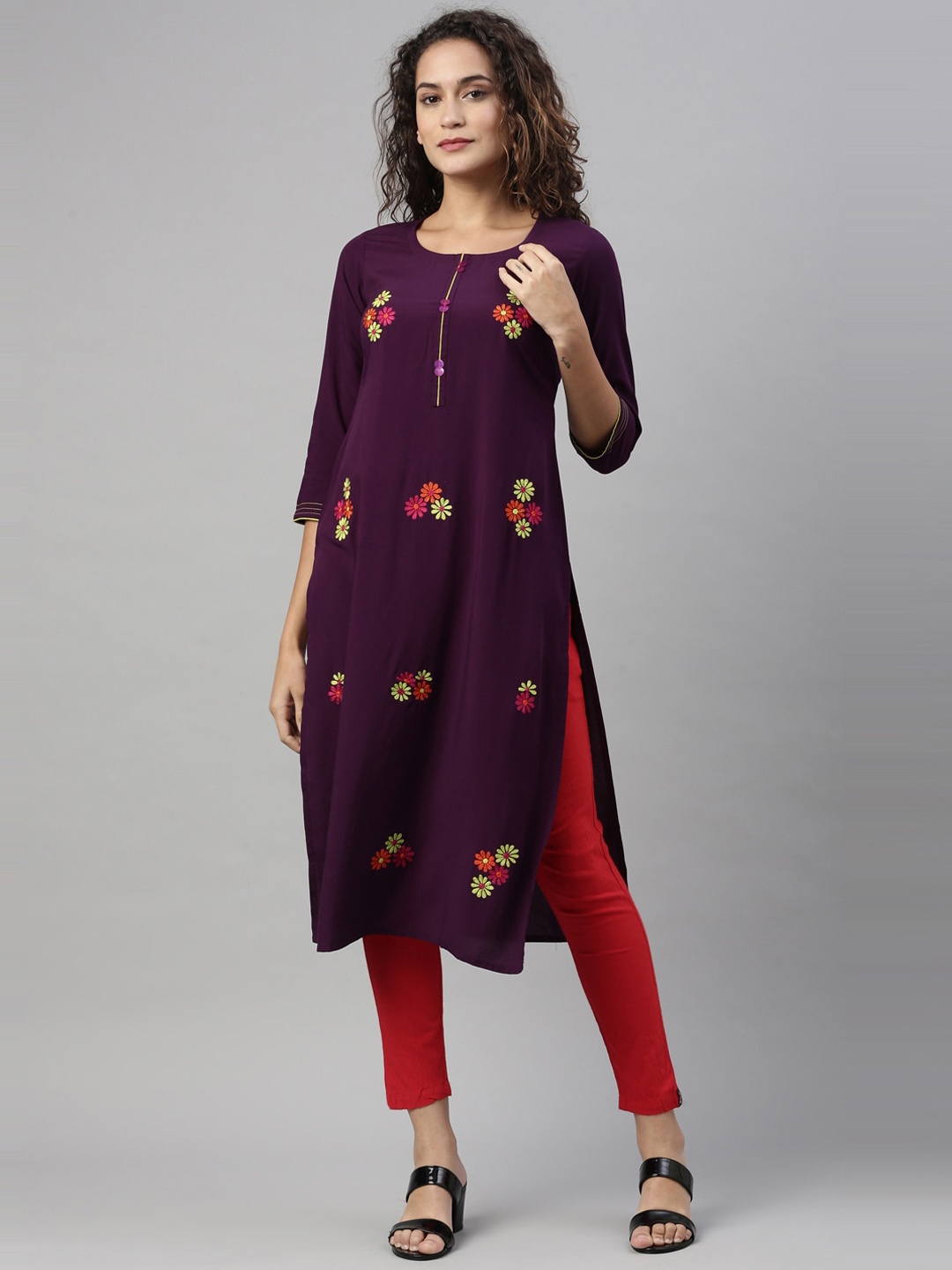 

Neerus Women Purple Ethnic Motifs Embroidered Kurta