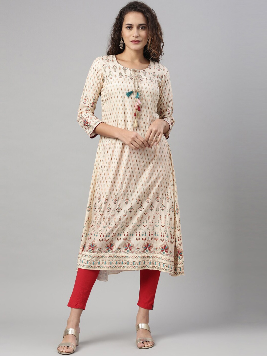 

Neerus Women Cream-Coloured Ethnic Motifs Printed Kurta