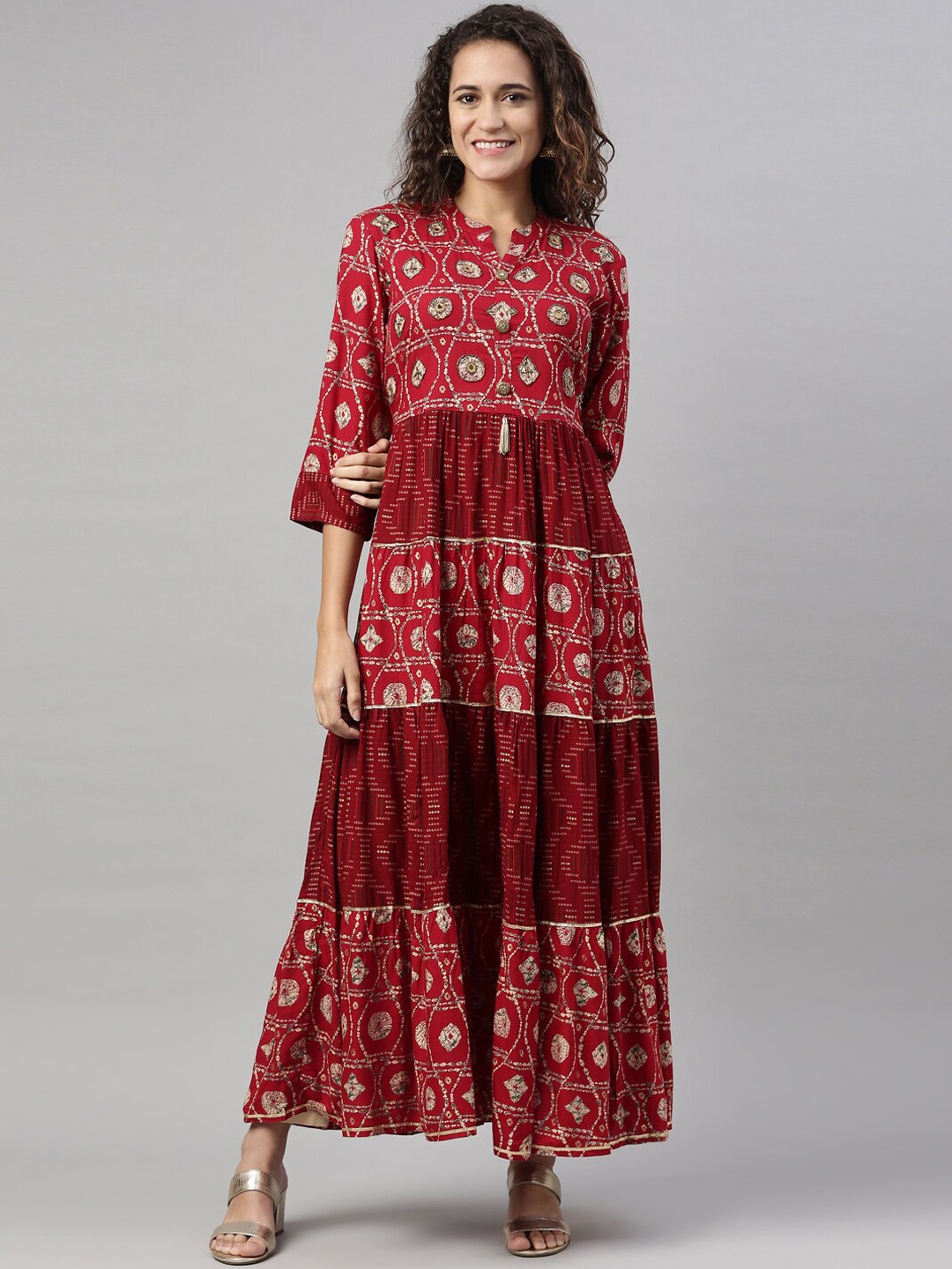 

Neerus Women Maroon Ethnic Motifs Printed Flared Sleeves Anarkali Kurta