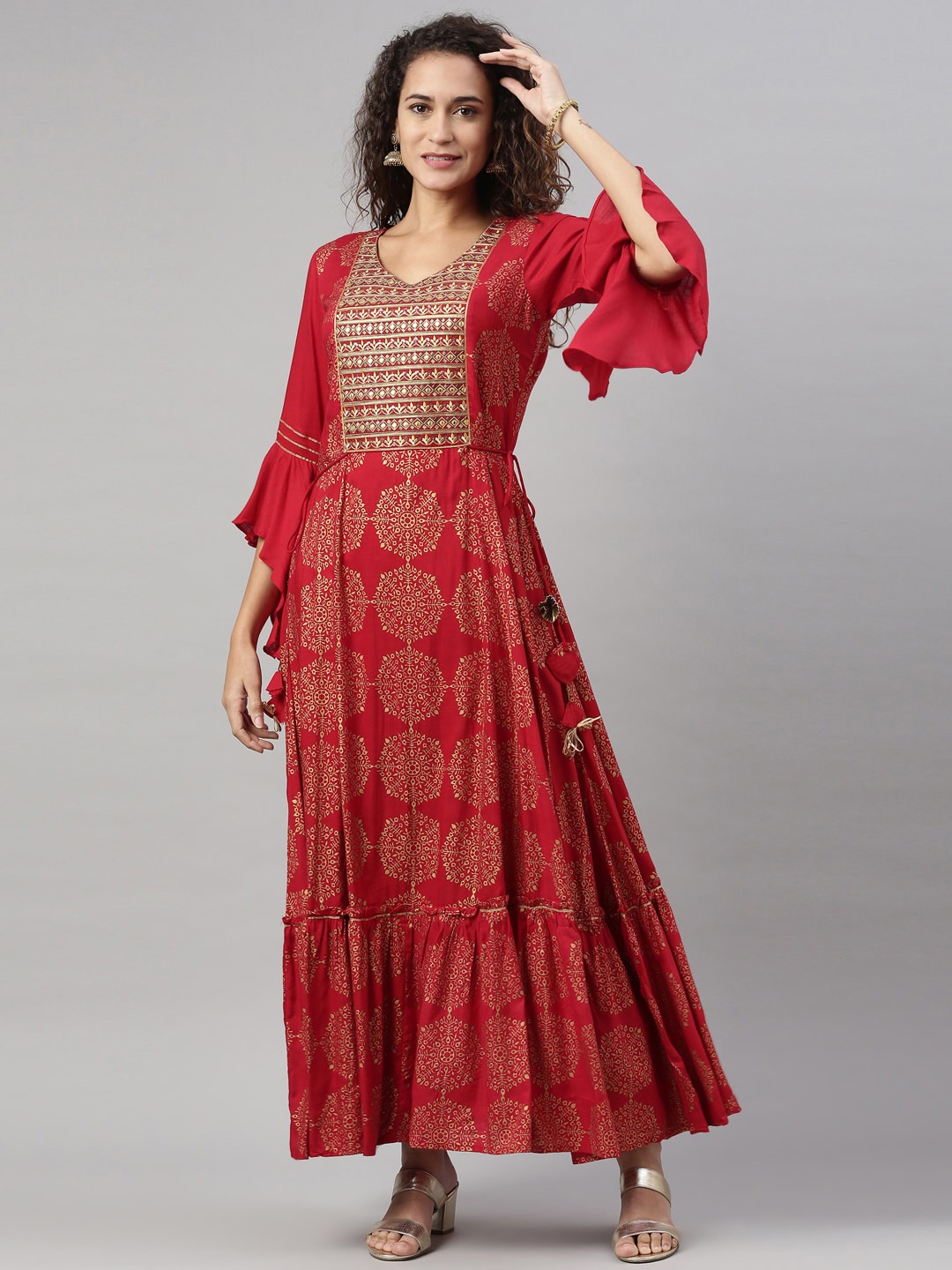 

Neerus Women Maroon & burgundy Ethnic Motifs Printed Flared Sleeves Anarkali Kurta