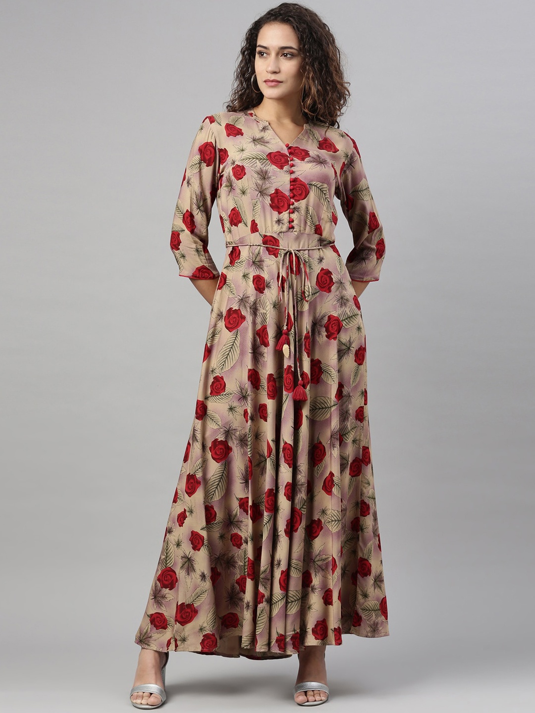 

Neerus Women Beige Floral Printed Anarkali Kurta