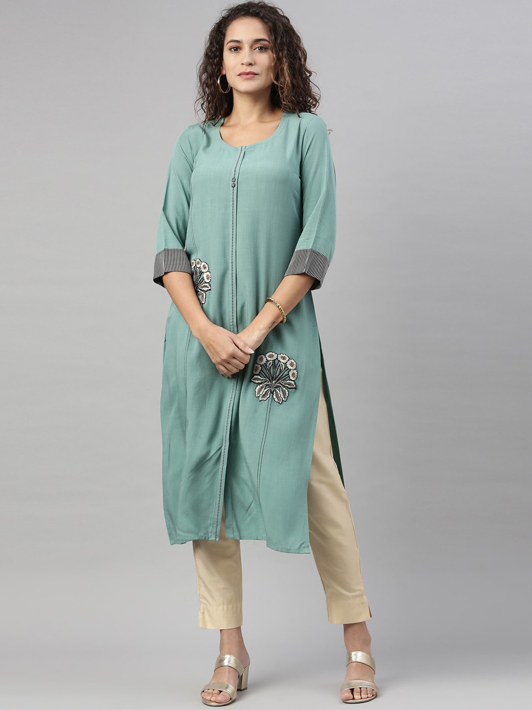 

Neerus Women Turquoise Blue Solid Kurta