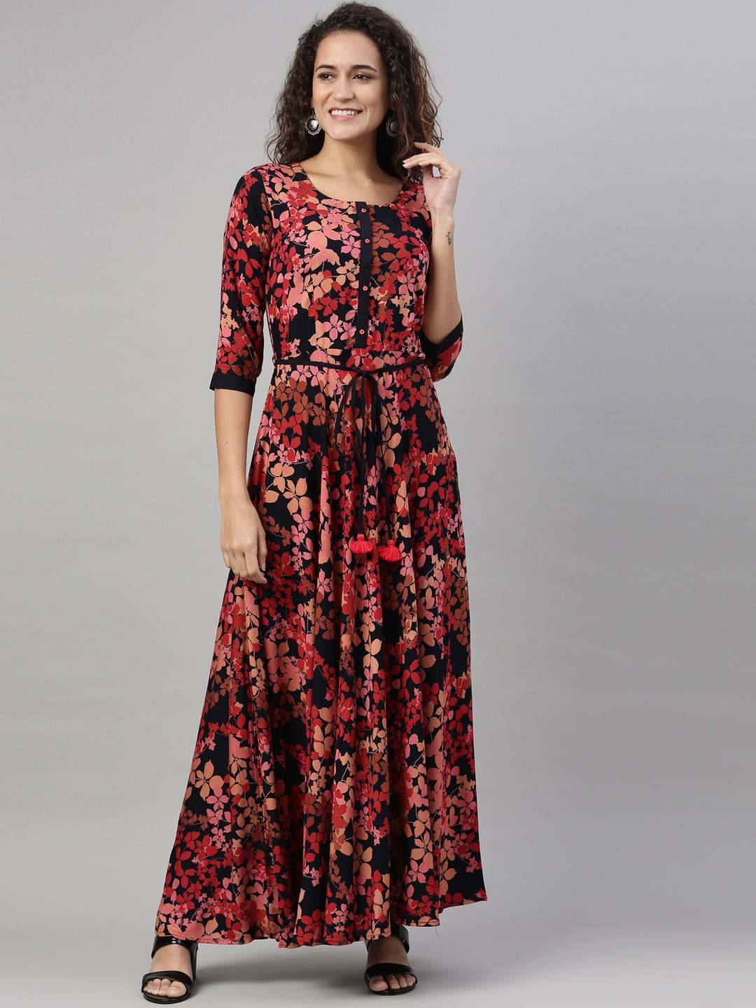 

Neerus Women Peach-Coloured Floral Printed Anarkali Kurta