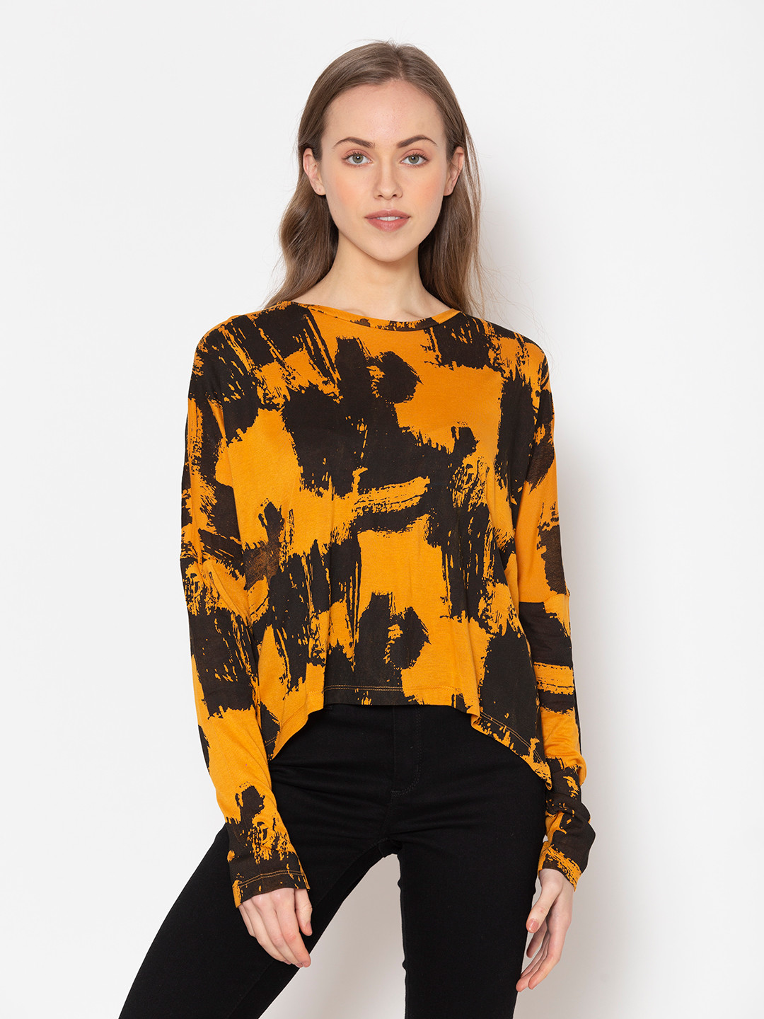 

FLAWLESS Orange & Black Abstract Print Top