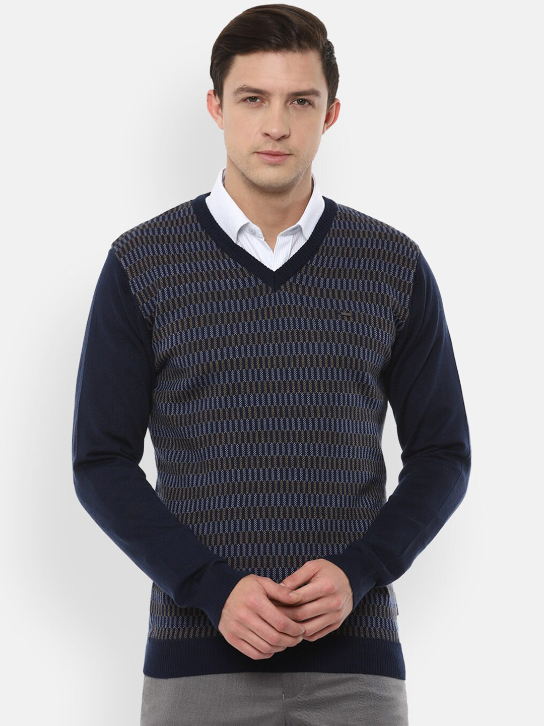 

Van Heusen Men Navy Blue Printed Pullover