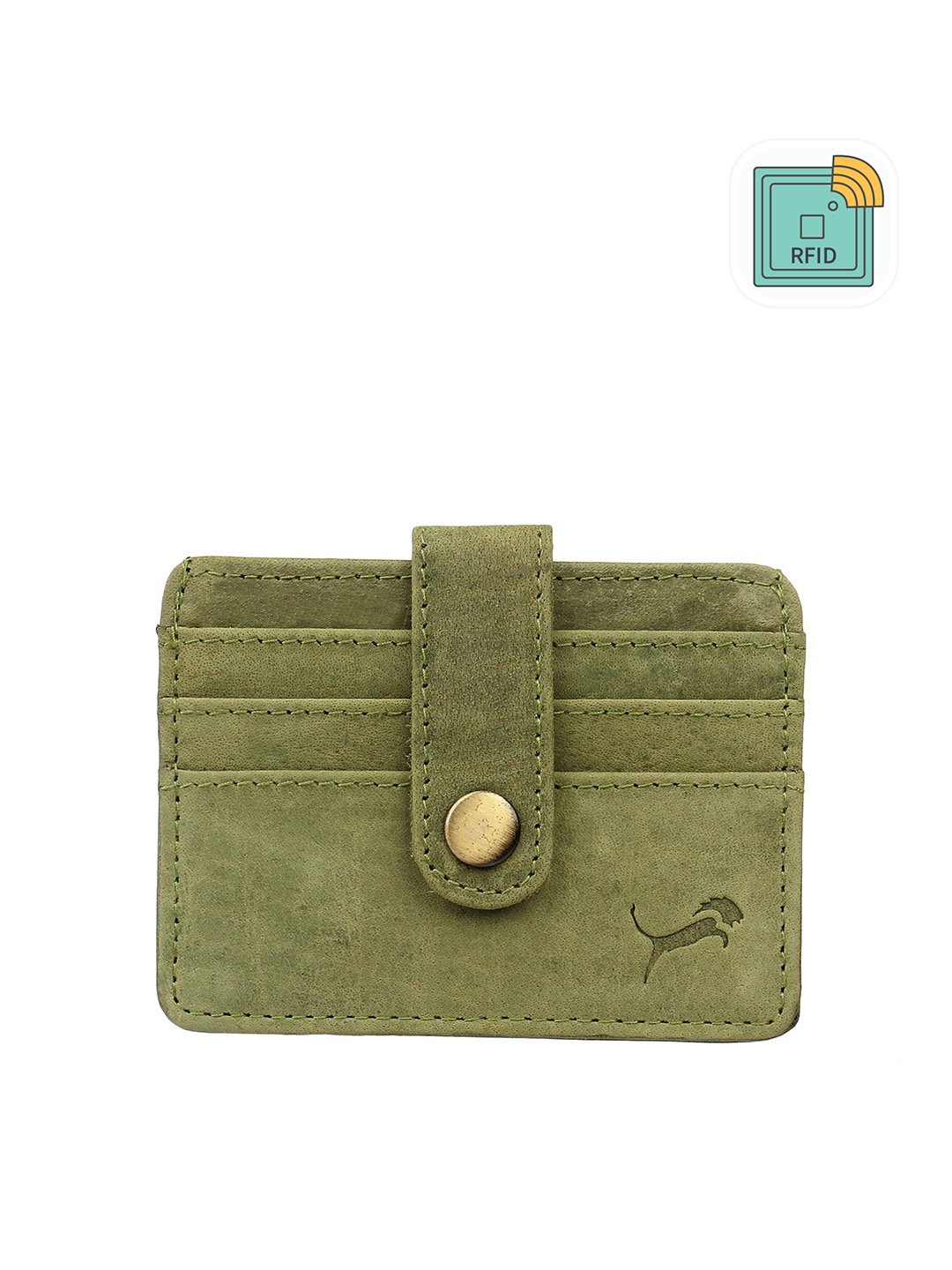 

WILD EDGE Men Green Genuine Leather RFID Card Holder