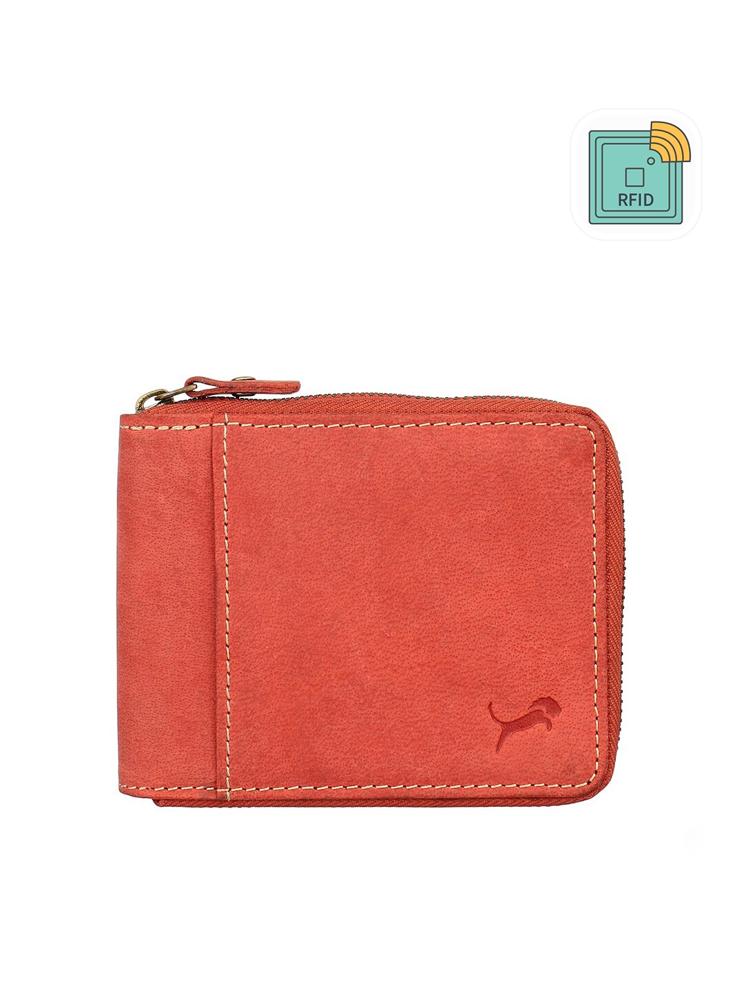 

WILD EDGE Men Red Leather Zip Around Wallet