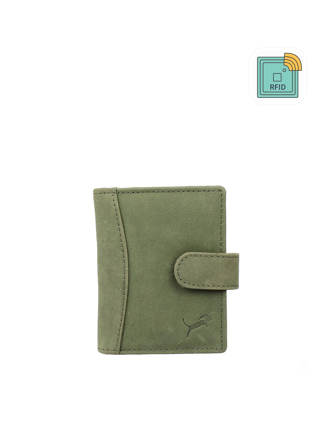 

WILD EDGE Men Green Leather Card Holder