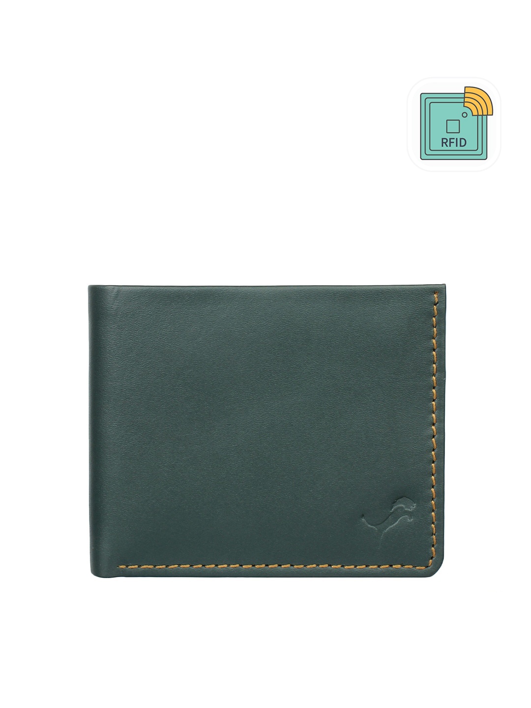 

WILD EDGE Men Green Leather Two Fold Wallet