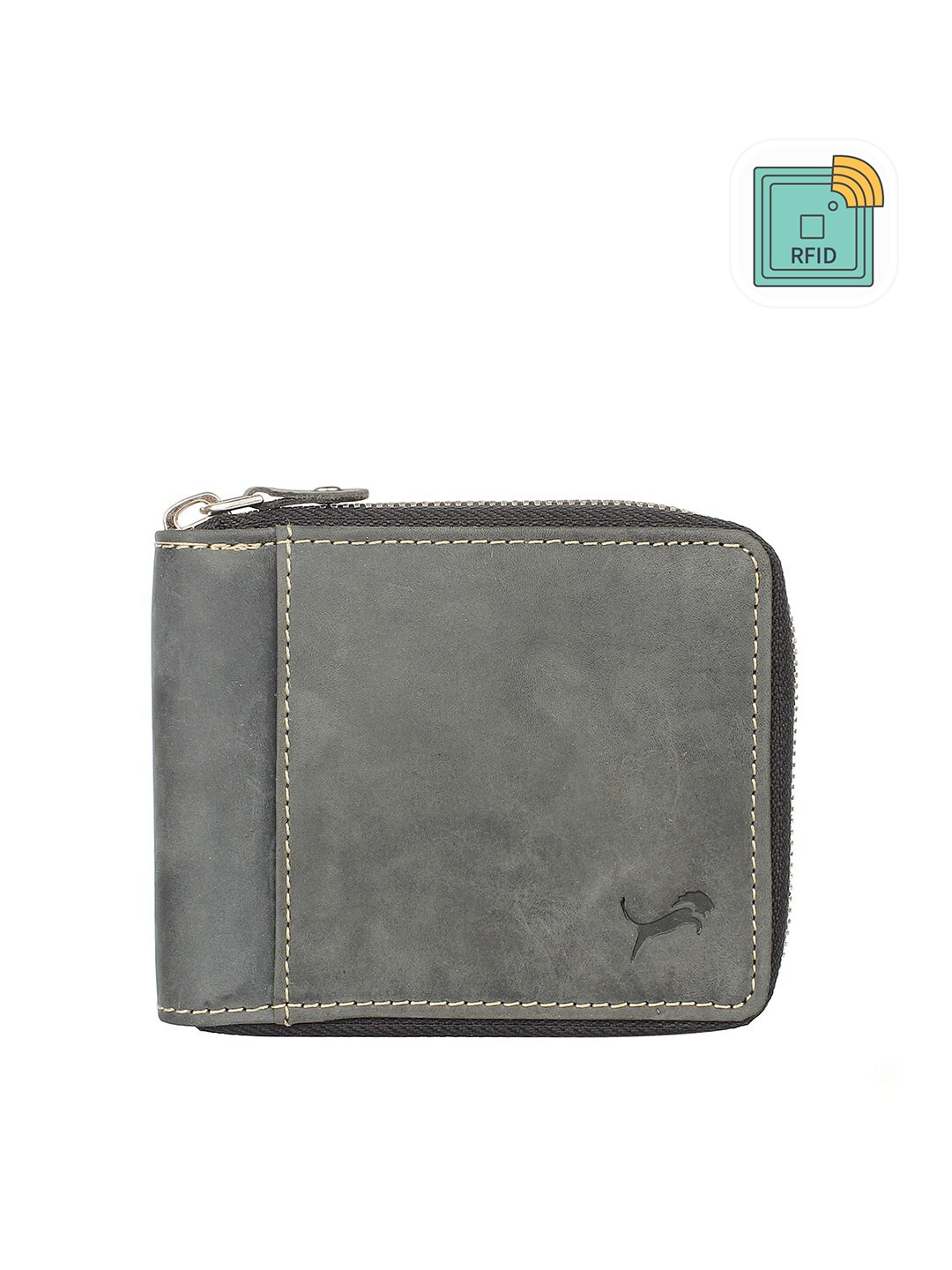 

WILD EDGE Men Blue Genuine Leather Zip Around Wallet