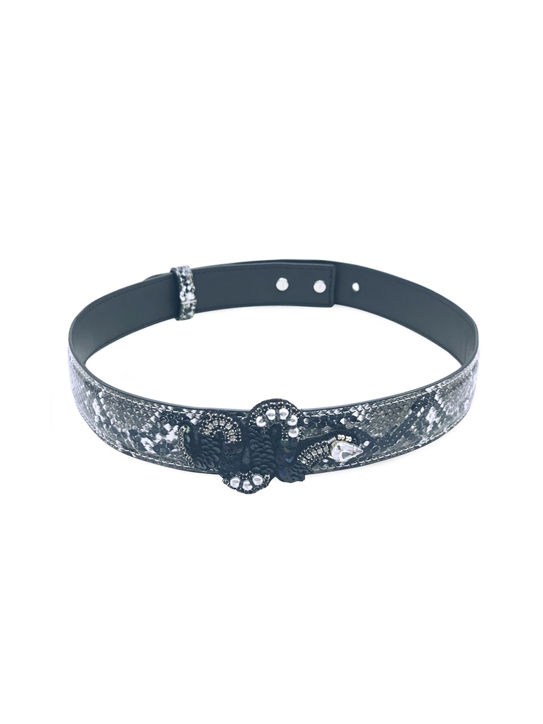 

KazarMax Girls Charcoal Grey Snakeskin Textured Beaded Belt