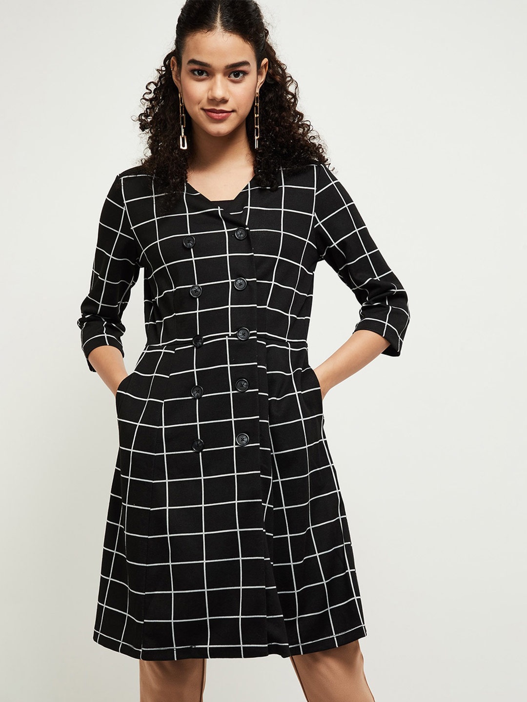 

max Black Checked A-Line Dress