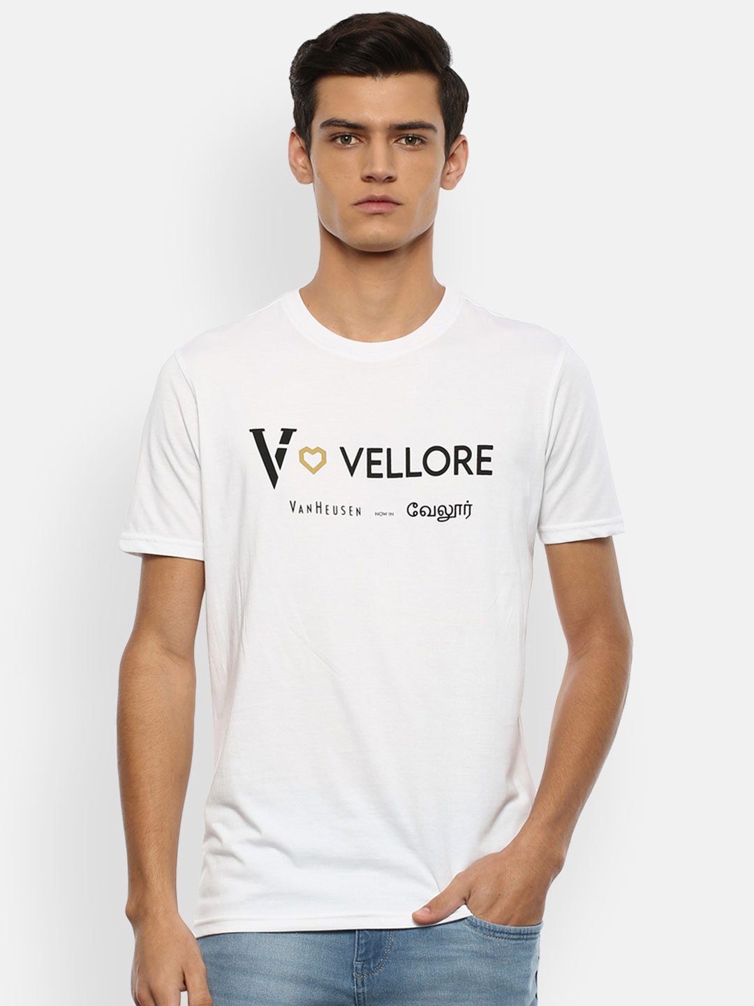 

Van Heusen Sport Men White & Black Printed Pure Cotton T-shirt