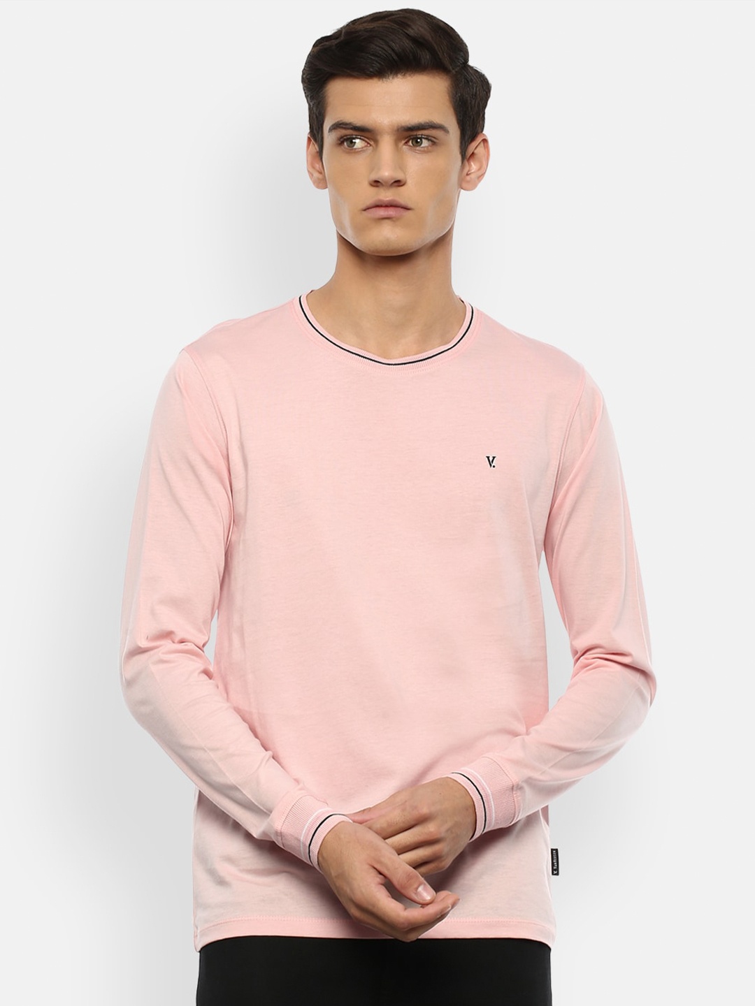 

V Dot Men Peach-Coloured Pockets Slim Fit T-shirt