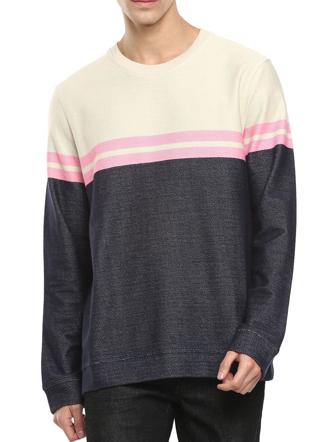 

Ted Baker Men Navy Blue & Pink Colourblocked Pullover