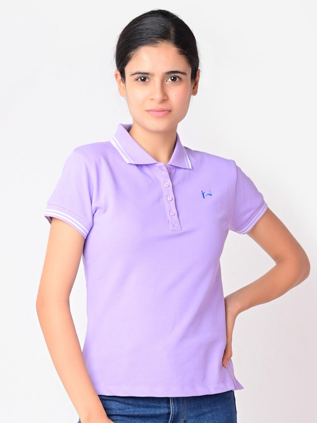 

FLAWLESS Women Purple Polo Collar Cotton Sustainable T-shirt