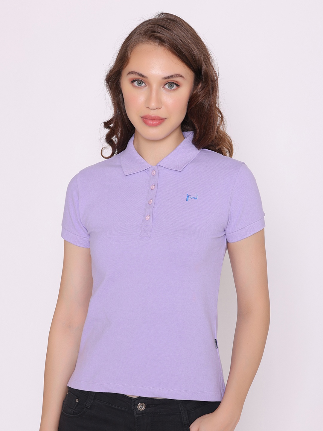 

FLAWLESS Women Purple Polo Collar Cotton Sustainable T-shirt