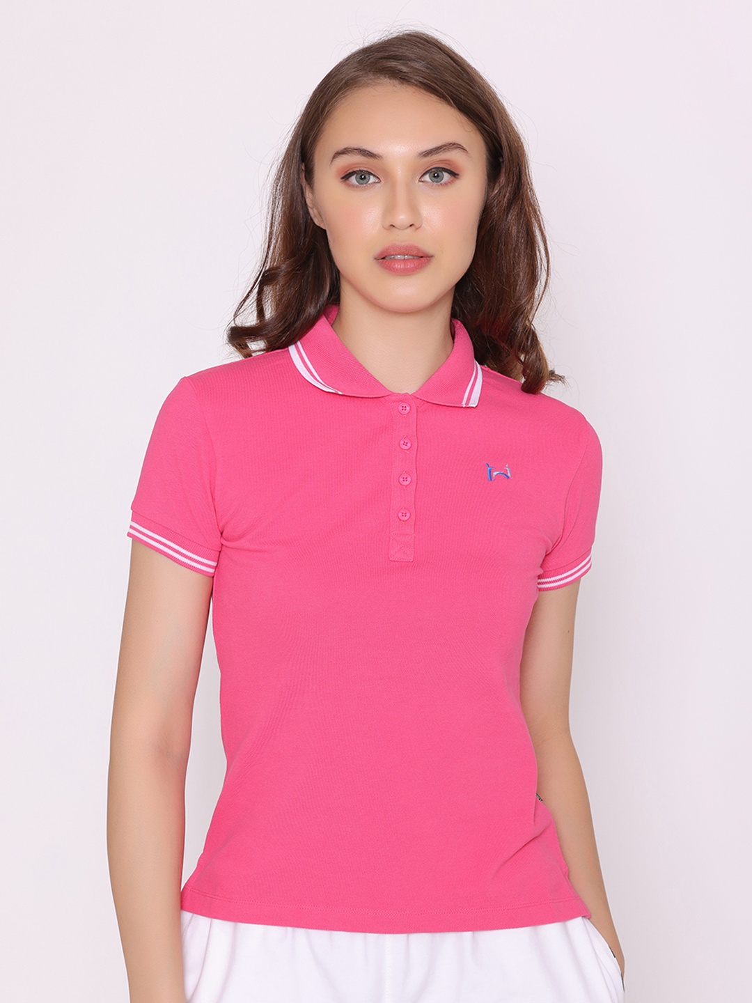 

FLAWLESS Women Purple Polo Collar Cotton Sustainable T-shirt