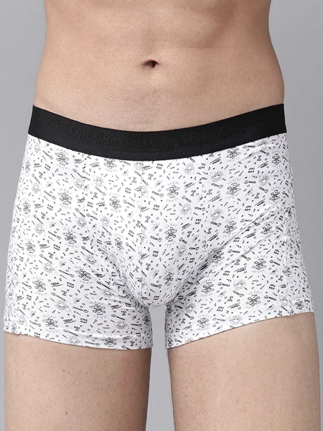 

The Roadster Lifestyle Co Men White & Black Printed Comfort Fit Trunks RD-1PP-2PR-TR-WHITE