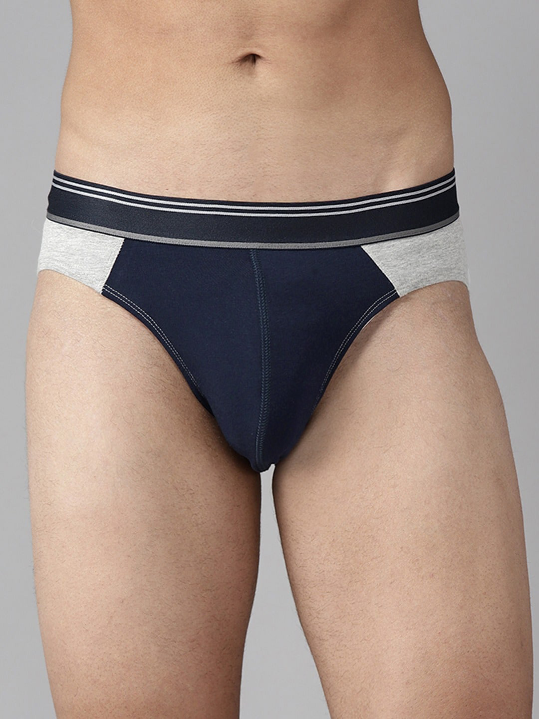 

The Roadster Lifestyle Co Men Grey Melange & Navy-Blue Solid Basic Briefs