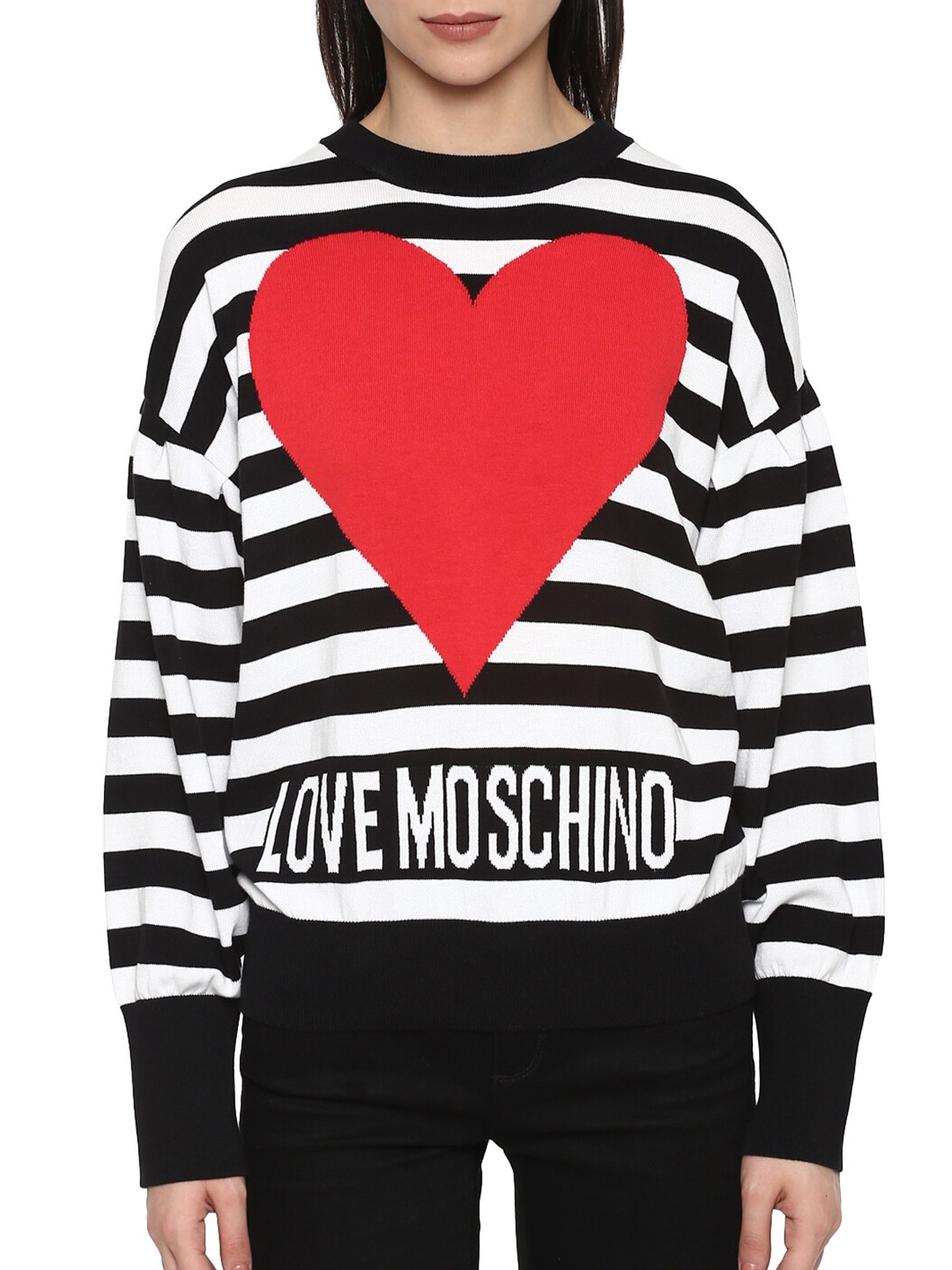 

LOVE MOSCHINO Women Black & White Striped Pullover