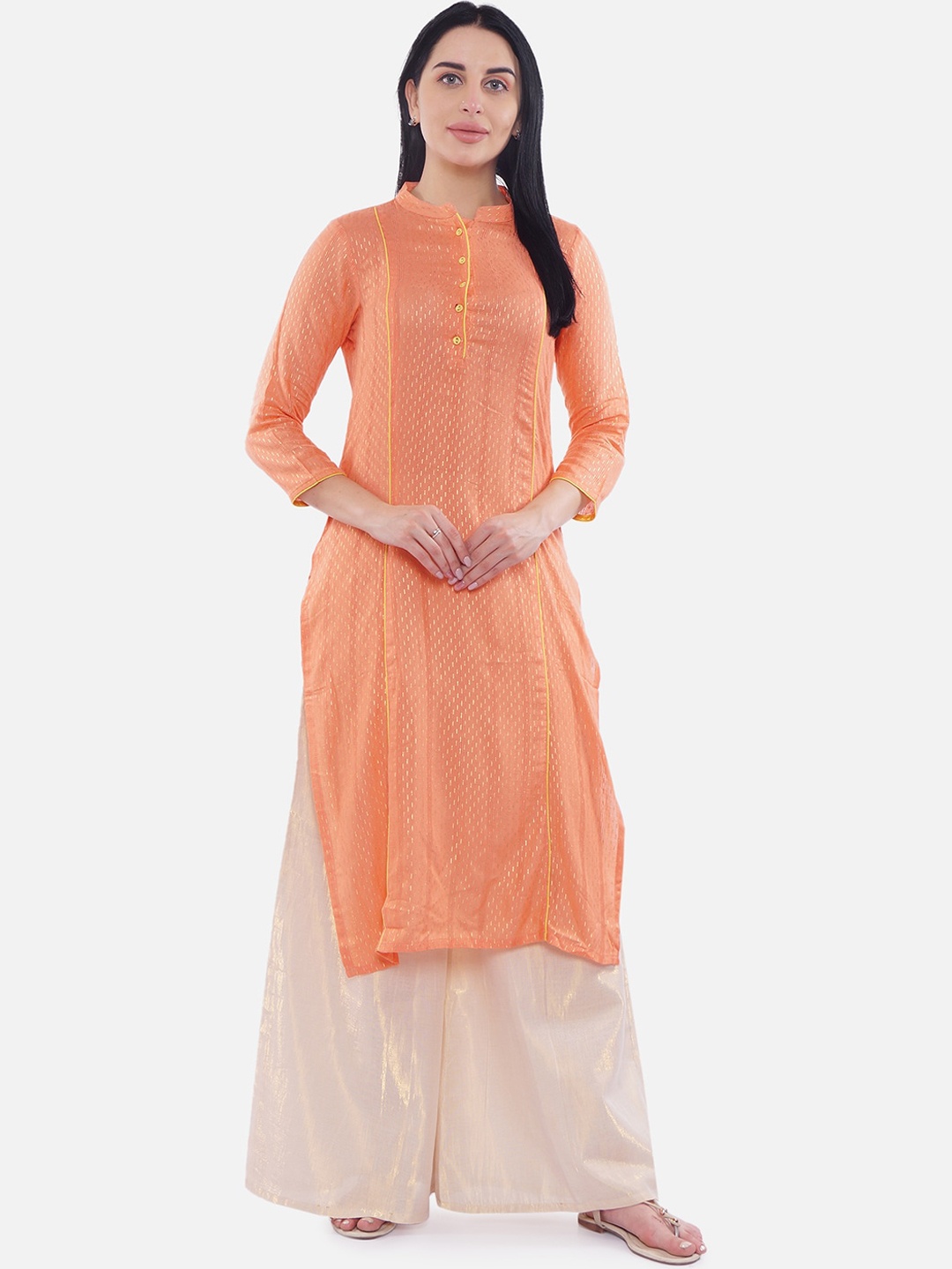 

Be Indi Women Peach-Coloured Foil Printed Kurta