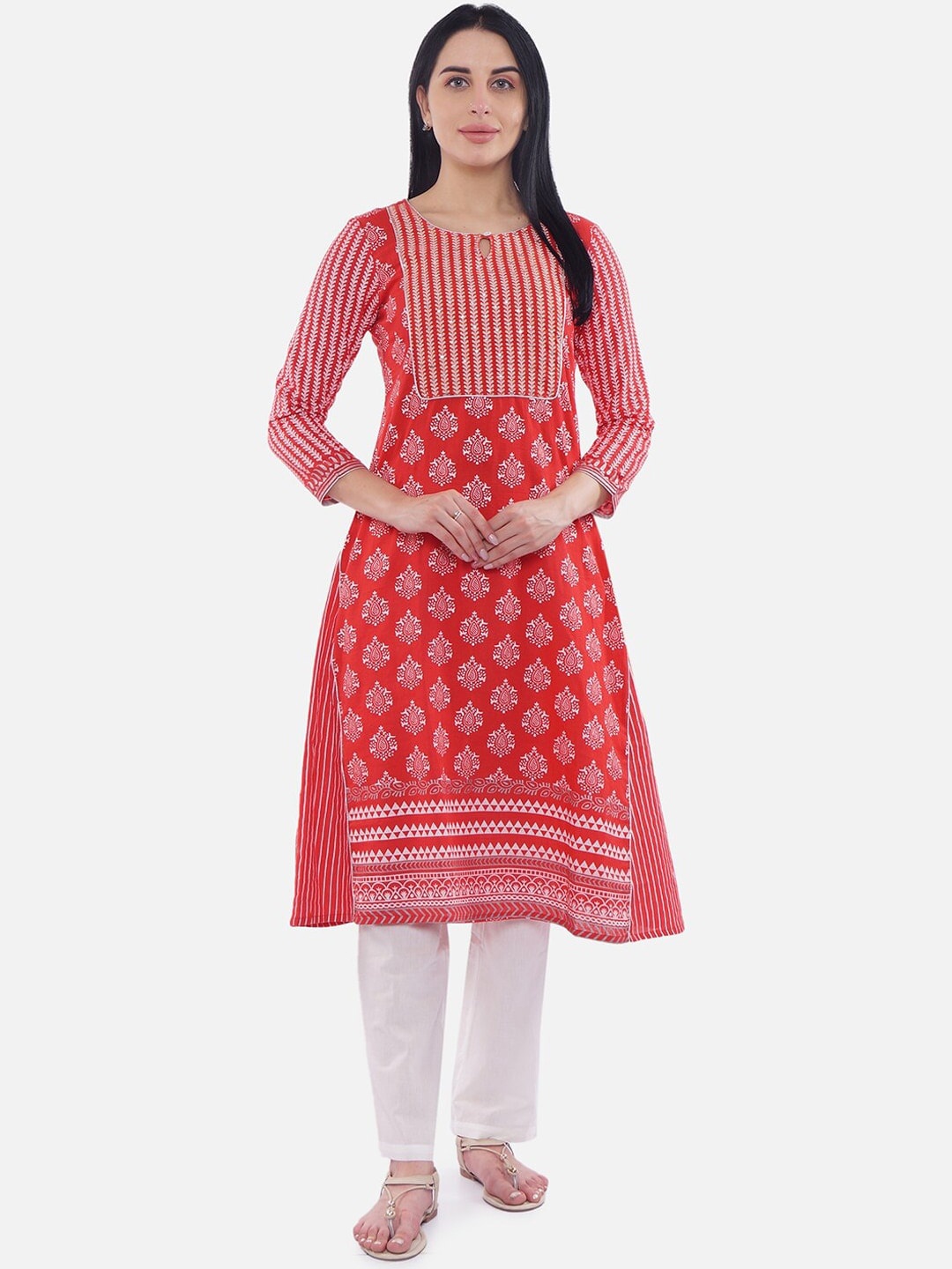 

Be Indi Women Red Ethnic Motifs Printed With Sequinned Work Kurta