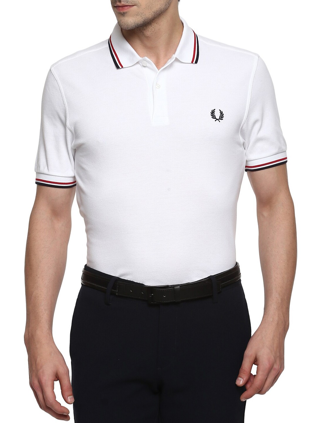

Fred Perry Men White Polo Collar Pure Cotton T-shirt