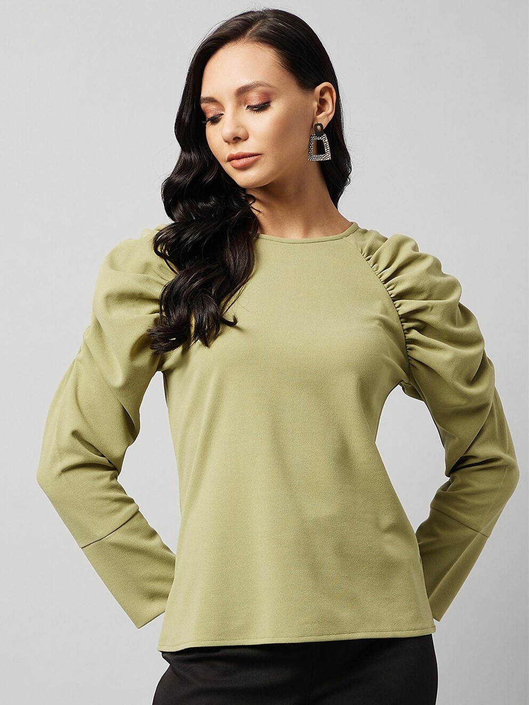 

RARE Green Solid Polyester Top