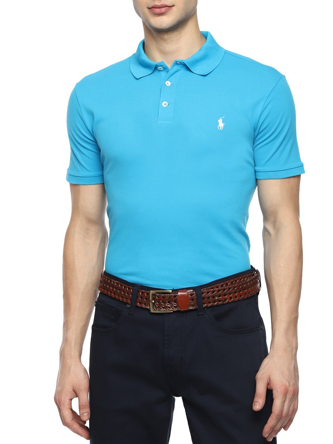 

Polo Ralph Lauren Men Blue Polo Collar Pure Cotton T-shirt