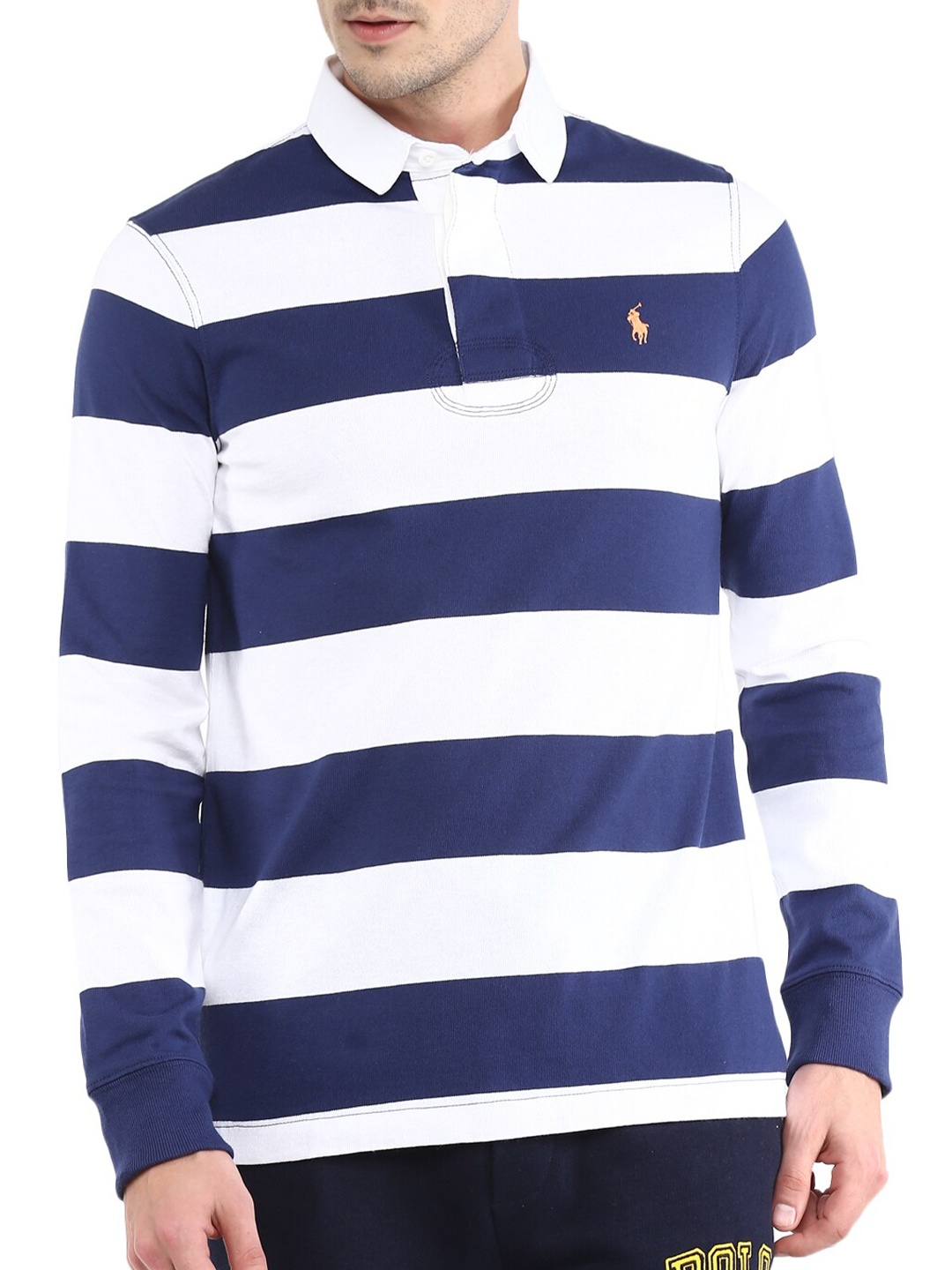

Polo Ralph Lauren Men Blue Striped Polo Collar Pockets T-shirt