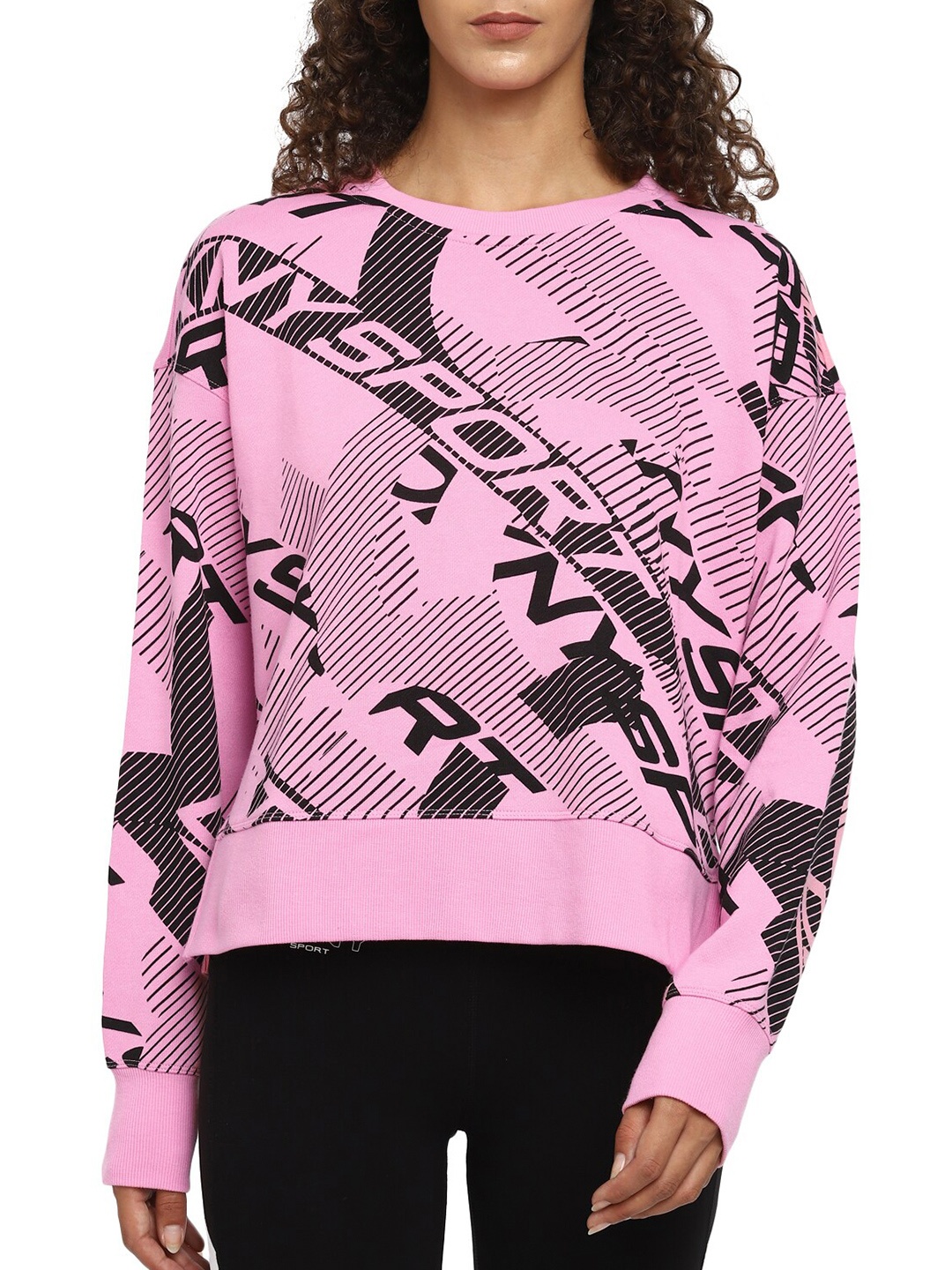

DKNY Women Pink Printed Cotton Sweatshirt