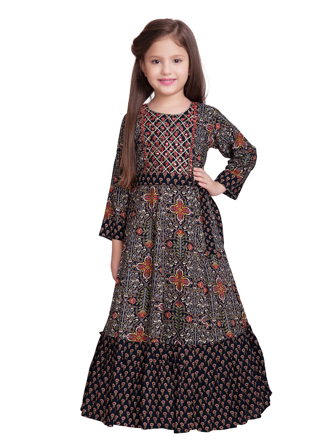 

BETTY Navy Blue Floral Georgette Maxi Dress