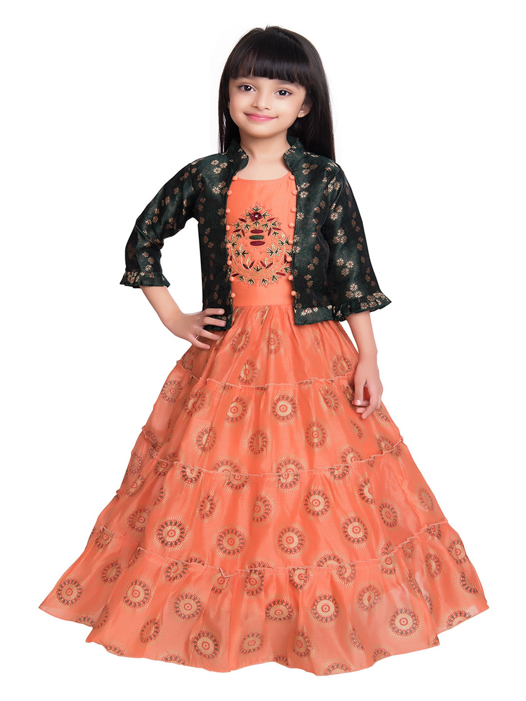 

BETTY Orange Floral Georgette Ethnic Maxi Dress