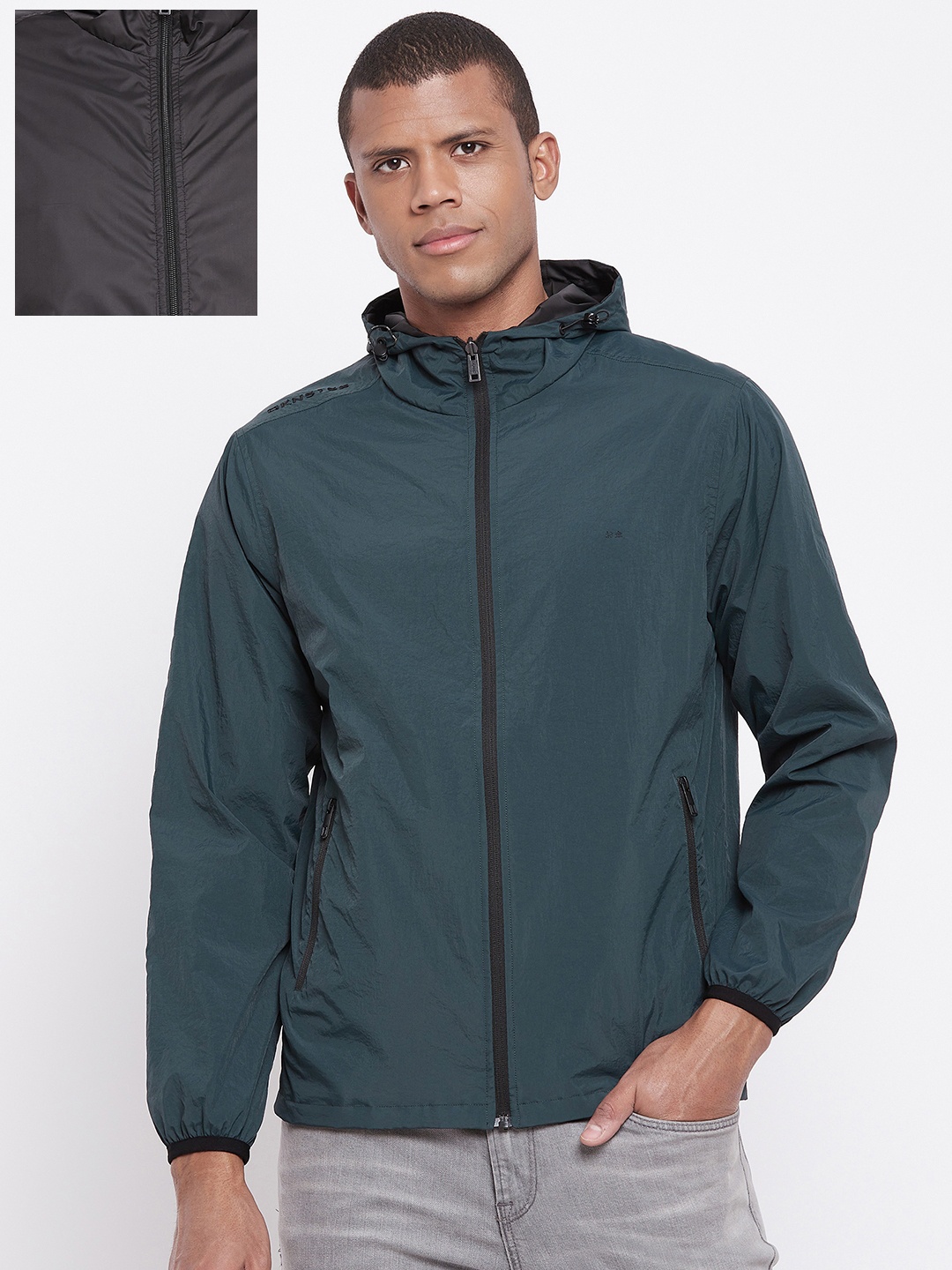 

Okane Men Green & Black Reversible Padded Jacket