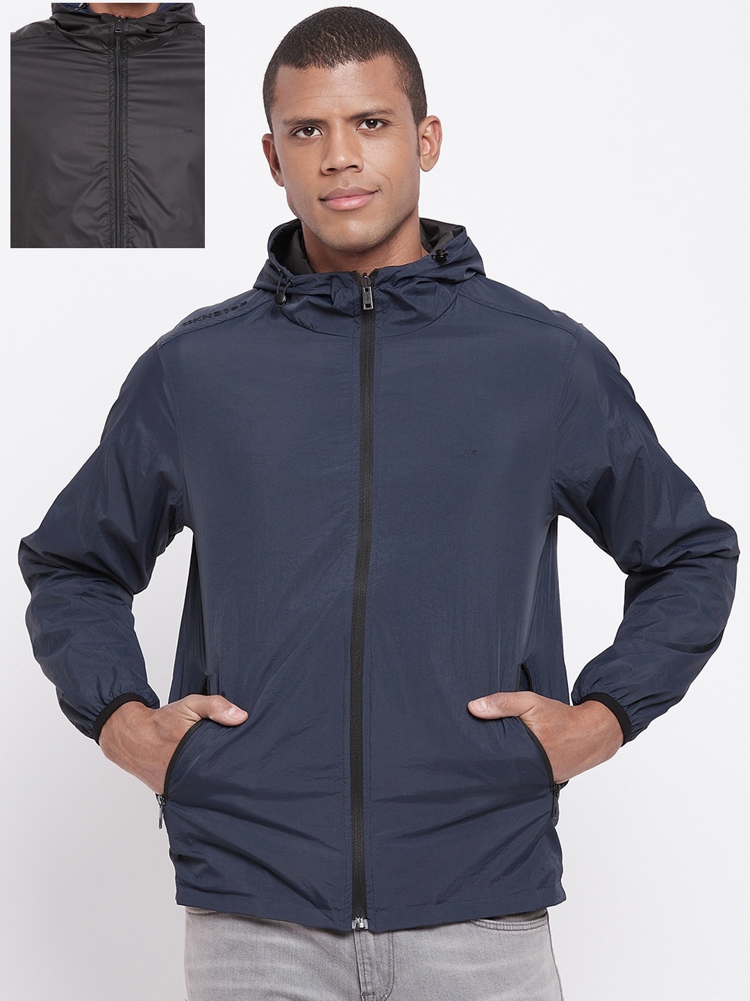 

Okane Men Navy Blue Black Reversible Sporty Jacket