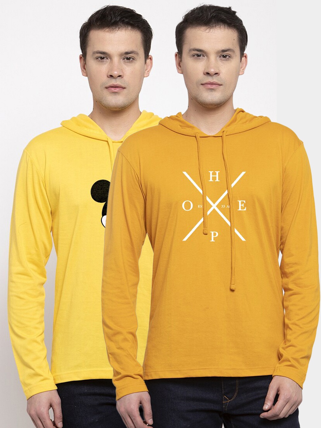 

Friskers Men Yellow Pack Of 2 Printed Raw Edge T-shirt