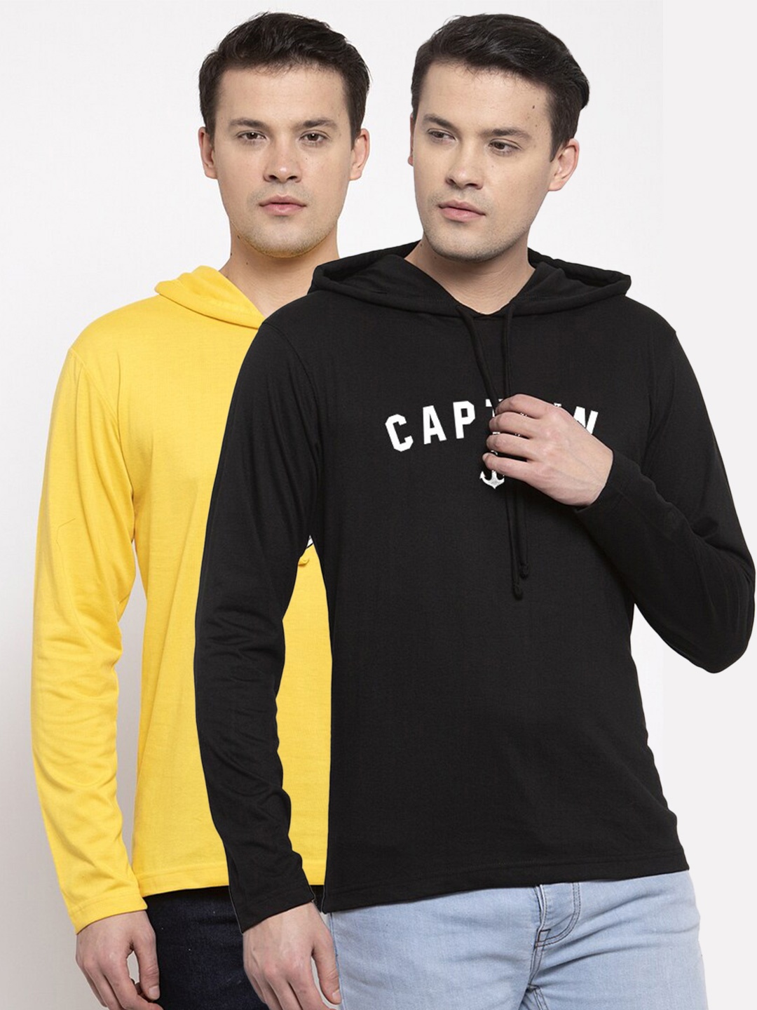 

Friskers Men Yellow & Black 2 Mickey Mouse Printed Cotton T-shirts
