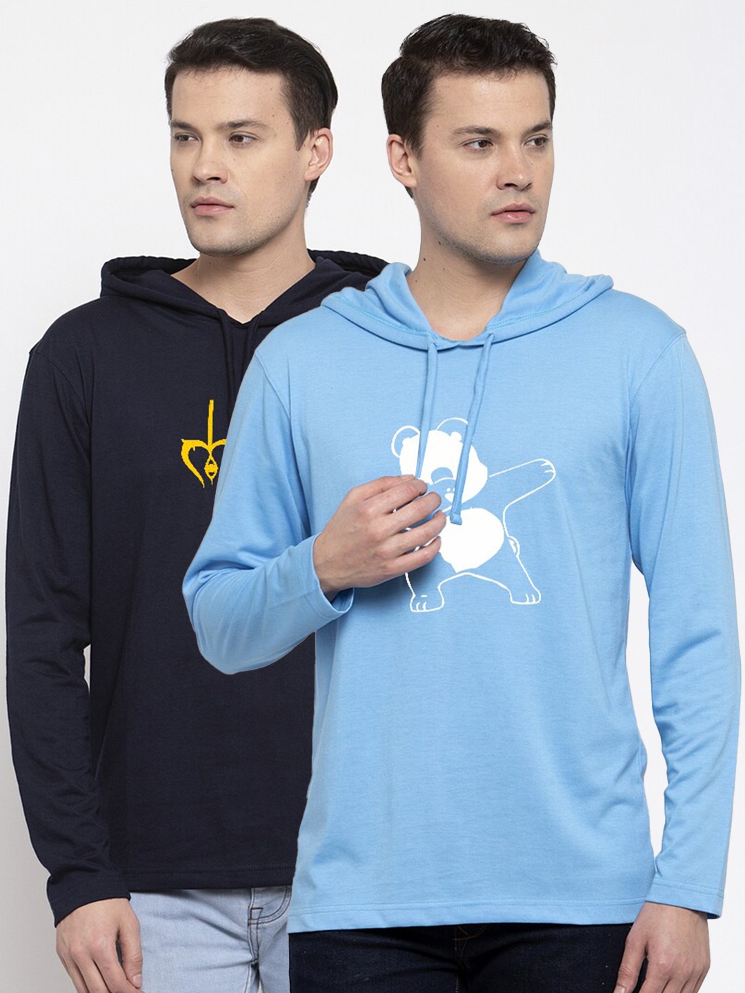 

Friskers Men Set of 2 Navy Blue Printed T-shirt