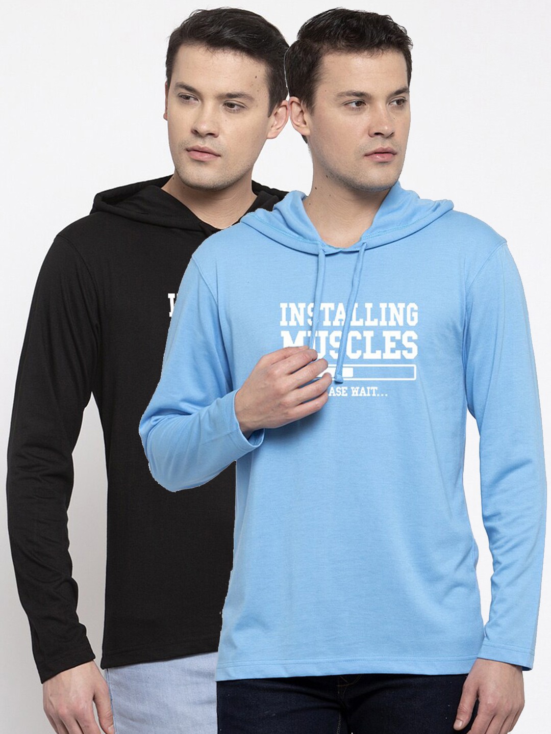 

Friskers Men Set of 2 Black & Blue Typography Printed T-shirt