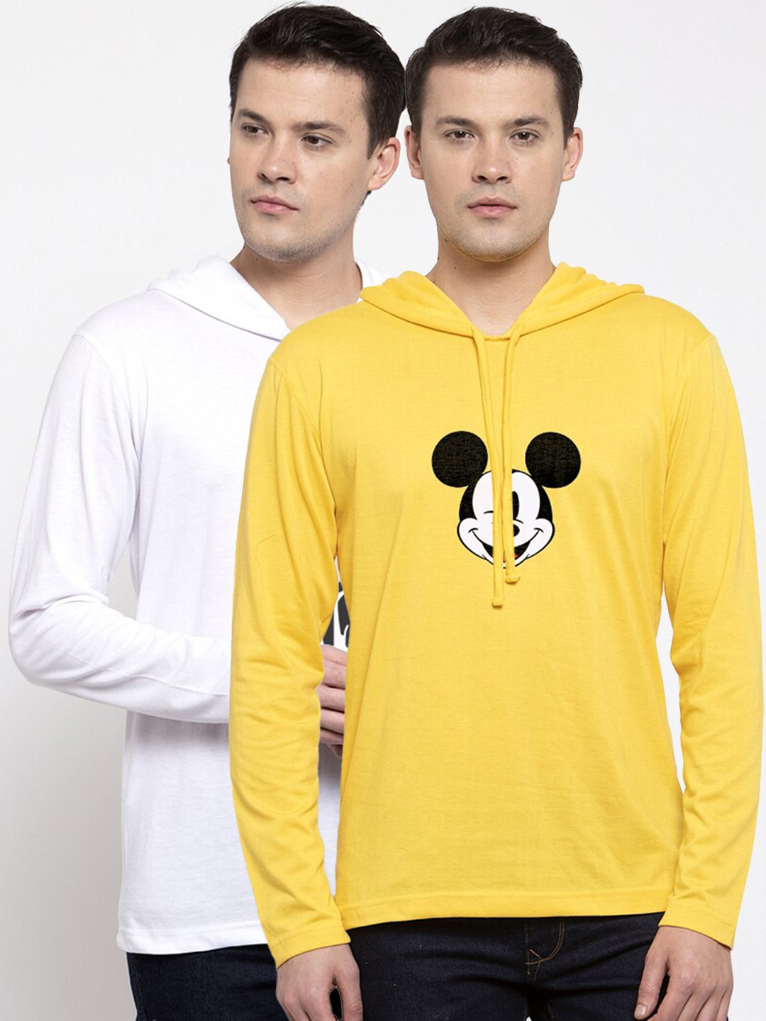 

Friskers Men Yellow & White 2 Mickey Mouse Printed Cotton T-shirts