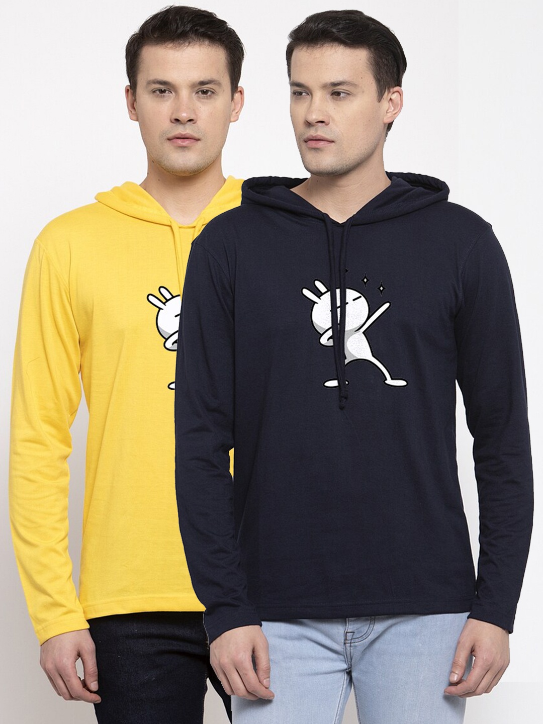 

Friskers Men Pack Of 2 Navy Blue & Yellow Printed T-shirts
