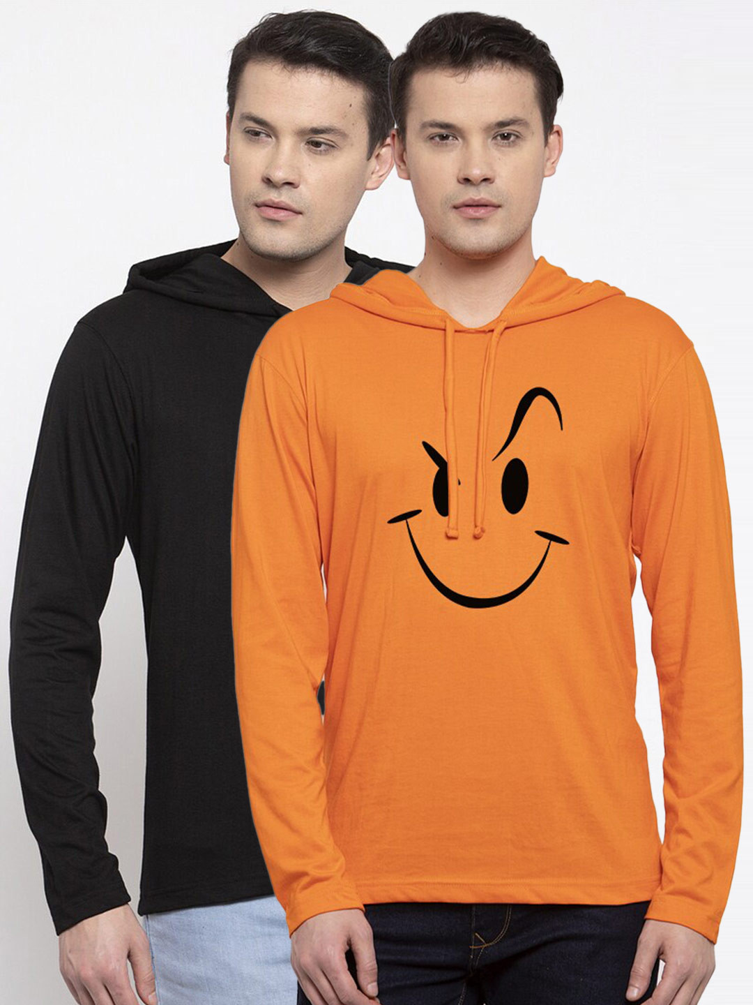 

Friskers Men Pack Of 2 Black & Orange Printed Pockets T-shirt