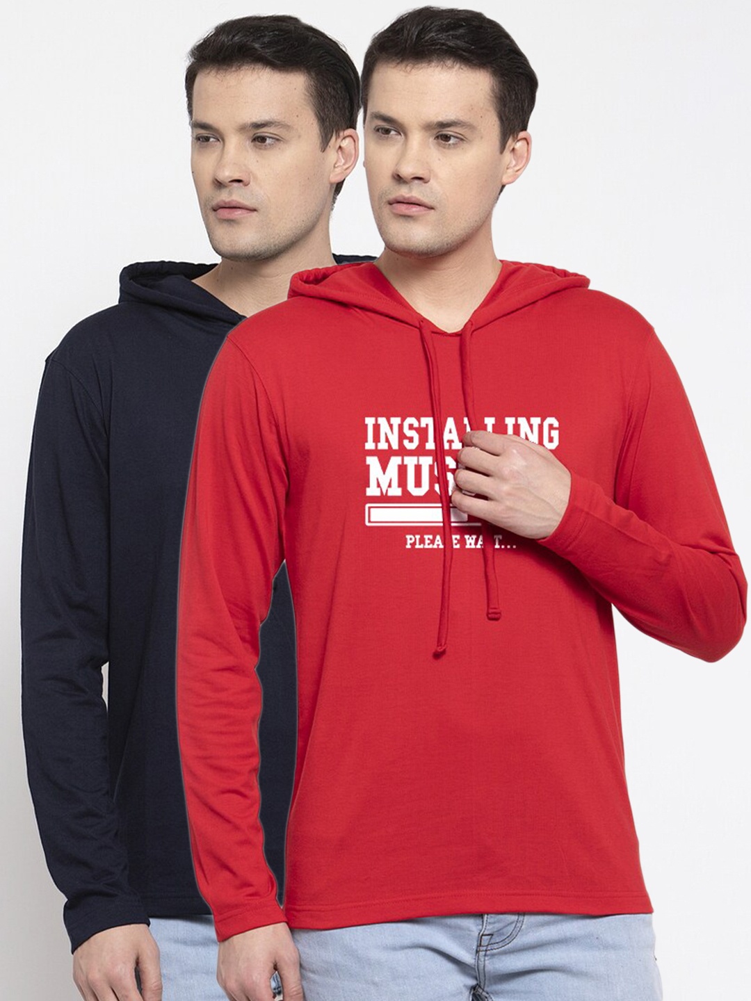 

Friskers Men Pack Of 2 Navy Blue & Red Printed T-shirts