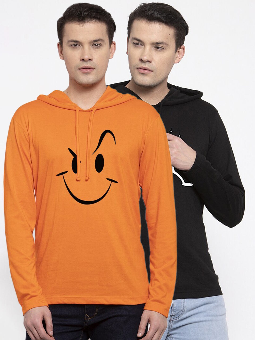 

Friskers Men Black & Orange Pack of 2 Printed Cotton T-shirt