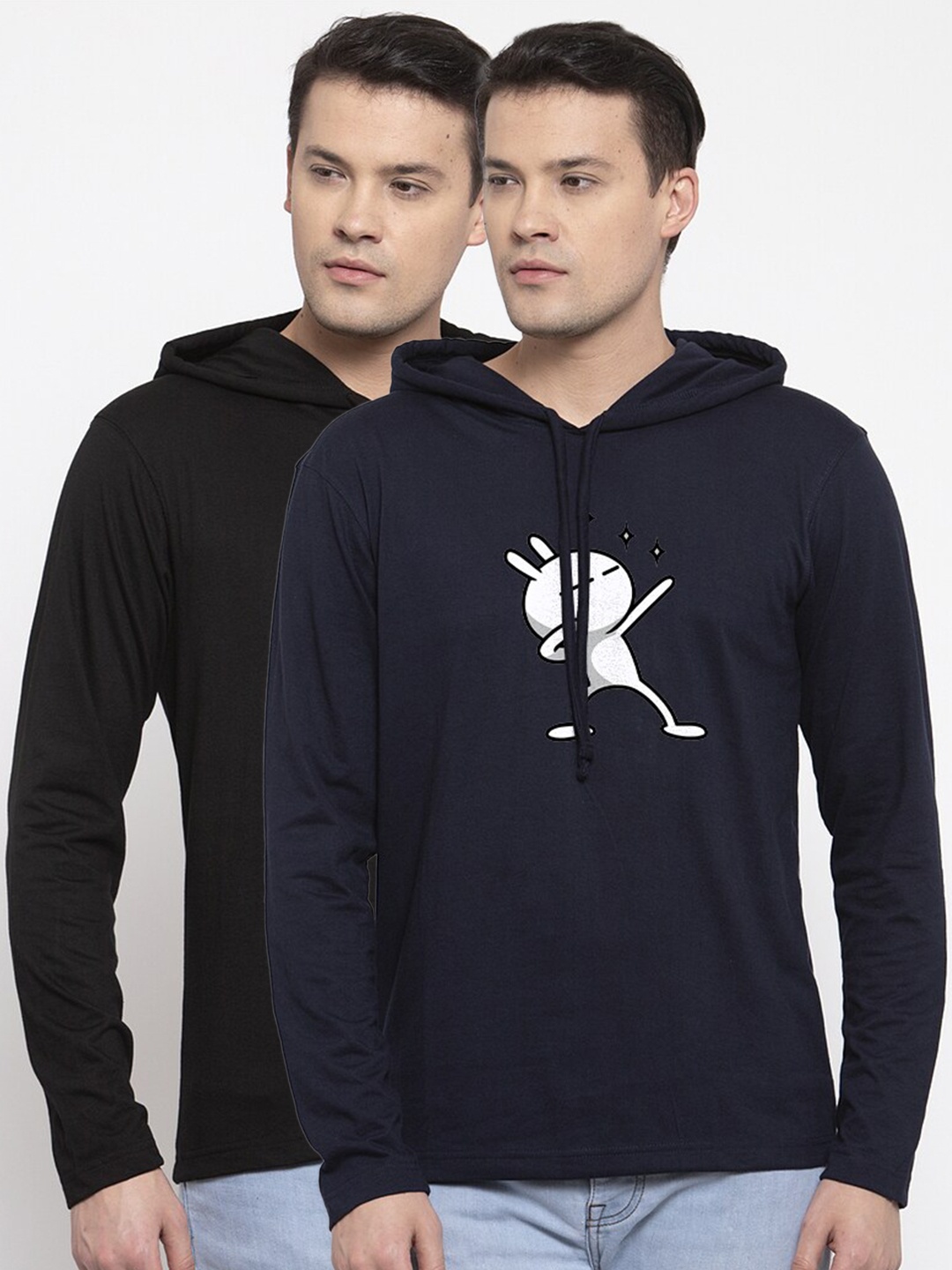 

Friskers Men Pack Of 2 Navy Blue & Black Printed T-shirts