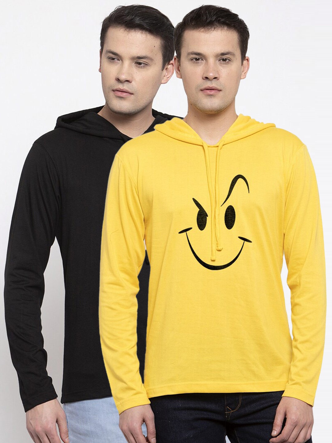 

Friskers Men Black & Yellow Pack of 2 Printed Cotton T-shirt