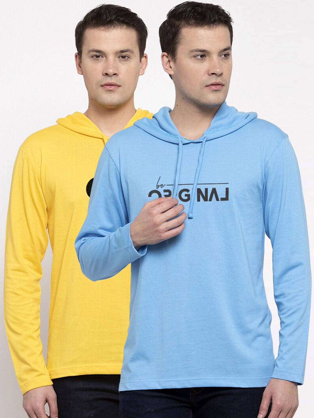 

Friskers Men Pack Of 2 Turquoise Blue & Yellow Mickey Mouse Printed T-shirts