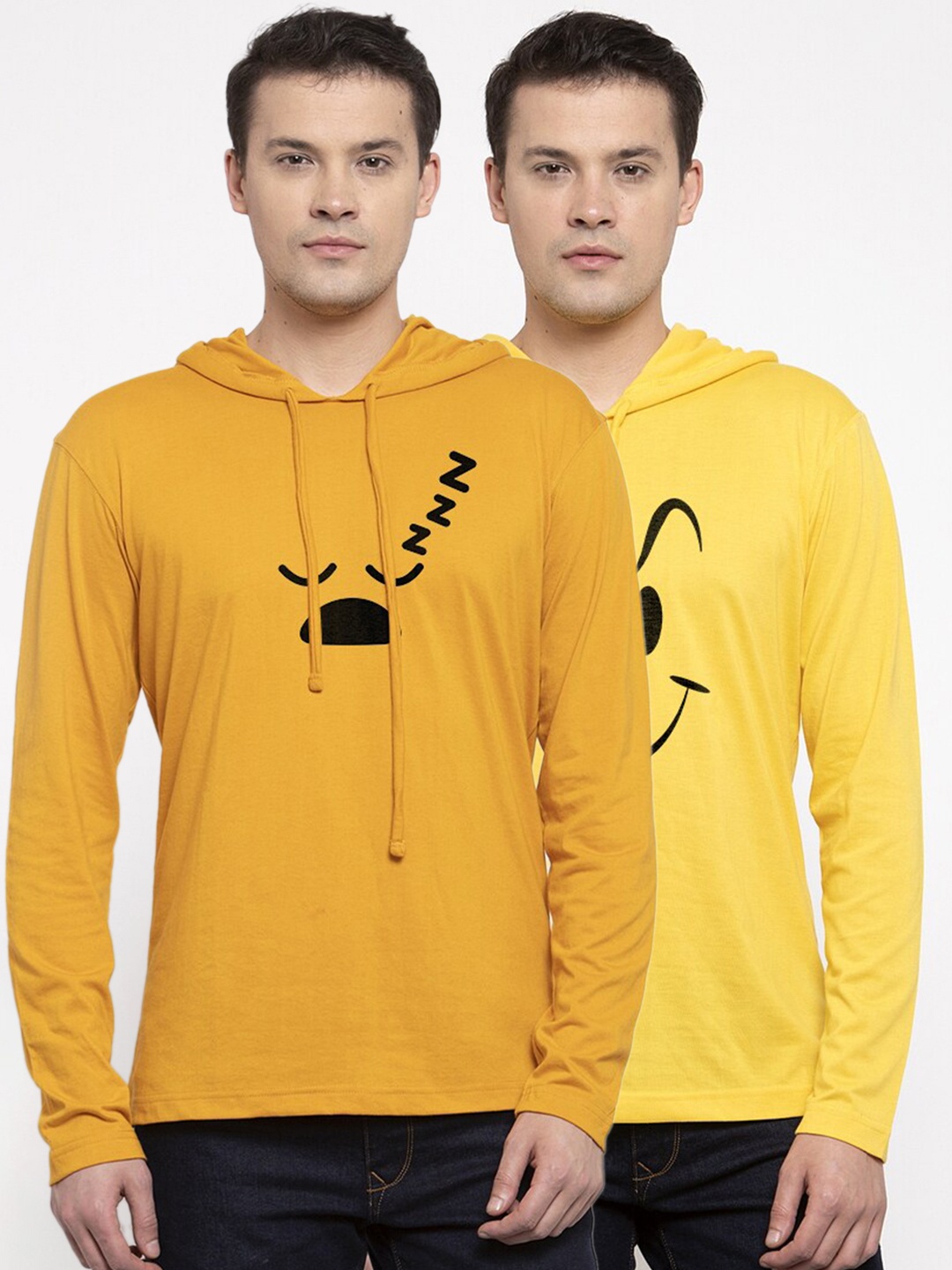 Friskers Men Pack Of 2 Yellow Printed T-shirt