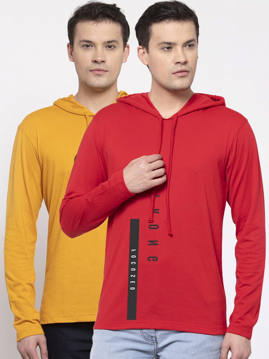 

Friskers Men Pack Of 2 Yellow & Red Printed Pockets T-shirt
